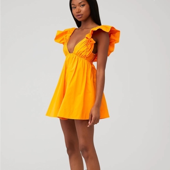 NWOT For Love and Lemons Clementine Dress Orange medium Flutter Sleeve Backless - Picture 2 of 6